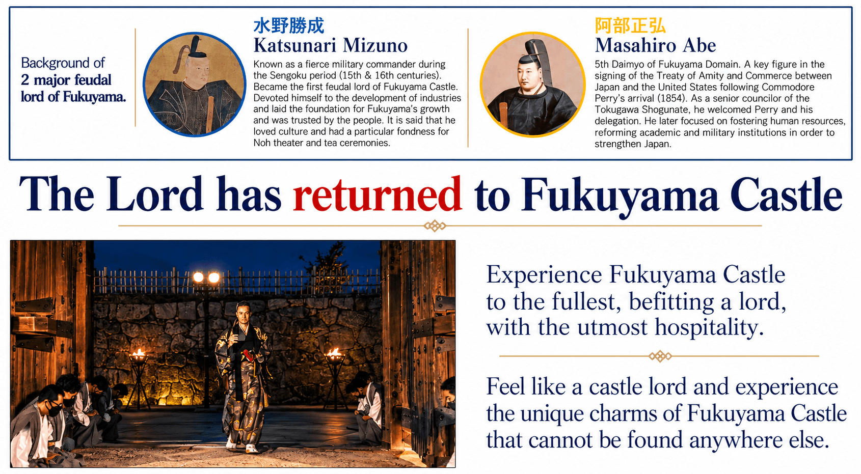Fukuyama Castle Stay concept with historic castle structures